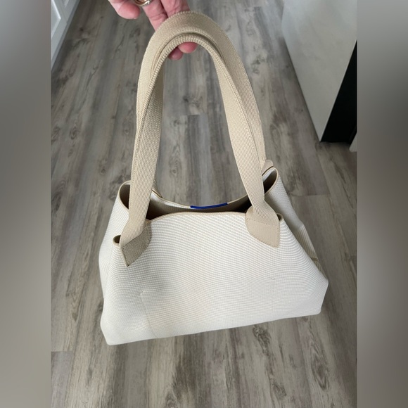 Rothy's The Large Lightweight Tote Cream Neon Green Handle Machine Washable - Picture 10 of 16